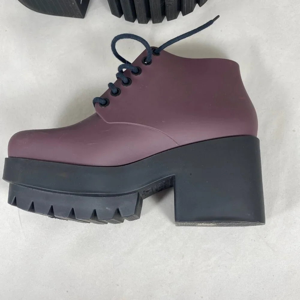 Melissa Stellar Lace Up Combat Chunky Platform Boot Bootie Burgundy